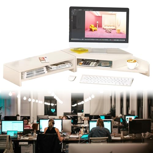 Support de moniteur d'angle ergonomique en bois avec rangement double - 2