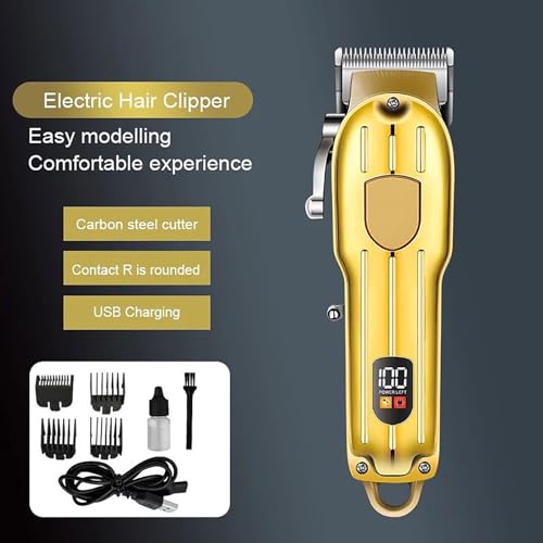 Image of Professional Cordless LCD Display Hair Clipper Rechargeable Adjustable Blades Setting Men's Grooming Shaving Machine for Self Cutting and barbers Haircut Barbers Trimmers Cutter with 4 Guide Combs
