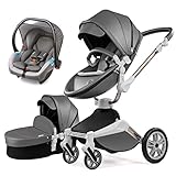 inglesina trilogy quattro 2019  Passeggino 3in1 Passeggino girevole a 360 gradi con telaio argento NEW,Grigio scuro
