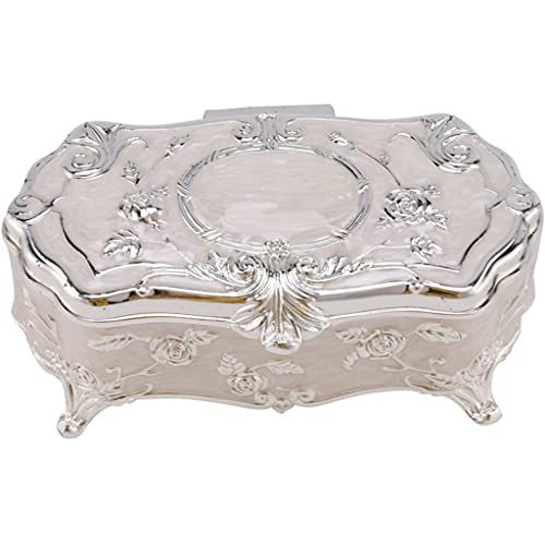 HIONJIN Vintage Fashion Box White Enamel Zinc-alloy Metal Trinket Box Flower Carved Toothpick Storage