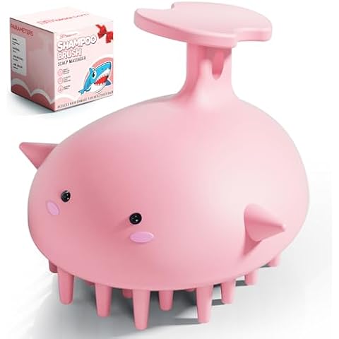 Scalp Massager Hair Growth Shampoo Brush, Silicone Scalp Scrubber Shower Scalp Brush for Hair, Head Massager Scalp Exfoliator for Dandruff Removal, Wet Dry Scalp Massage Tool for Hair Care, Pink Cover