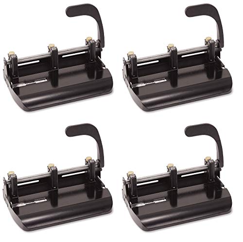 Officemate Heavy Duty Adjustable 2-3 Hole Punch with Lever Handle, 32-Sheet Capacity, Black (90078) (4-PK New)
