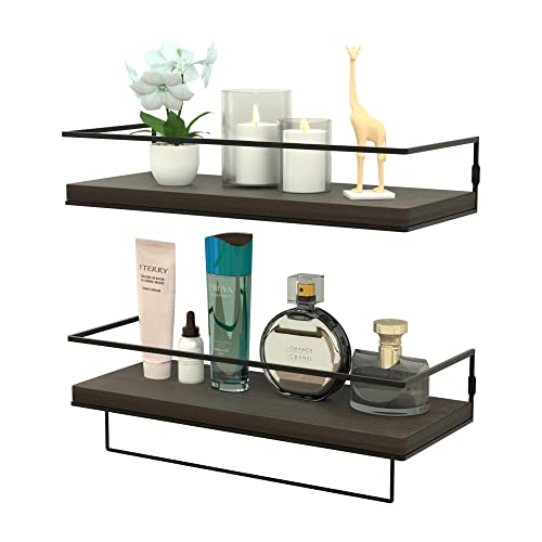 Zgo Floating Shelves For Wall Set Of 2, Wall Mounted Storage Shelves With Metal Frame And Towel Rack For Bathroom, Kitchen, Bedroom #TOP7