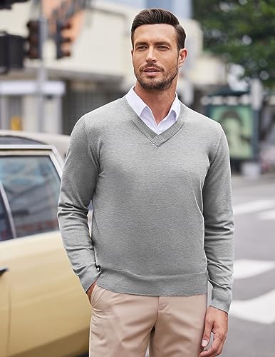 COOFANDY Mens V Neck Dress Sweater Knit Long Sleeve Slim Fit Sweaters Fashion Pullover Sweater3