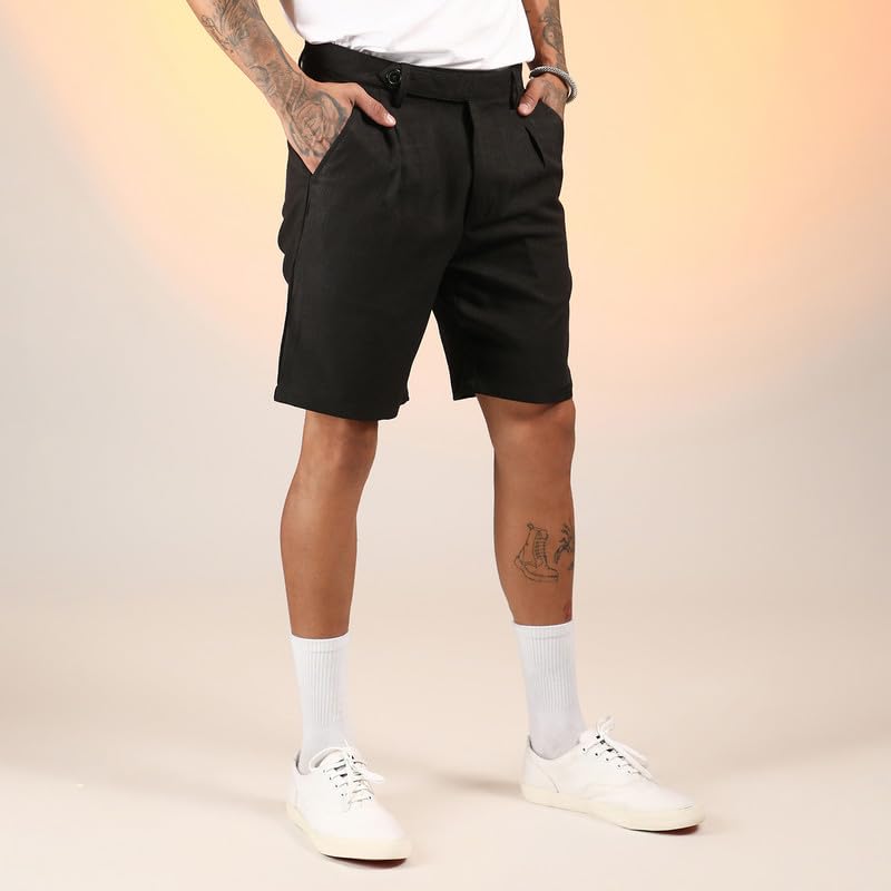Image of CAHOOT Men's Wrinkled Tailored Shorts for Casual Wear | Mid-Rise | Regular Fit | Button Closure | Shorts Crafted with Comfort Fit for Everyday Wear