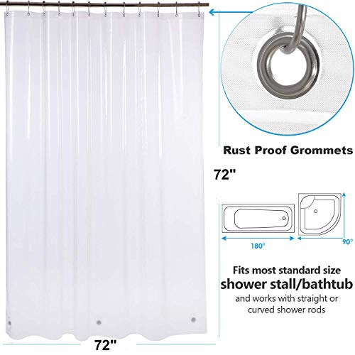 downluxe Set of 2 Clear Shower Curtain Liner 72x72 - PEVA 4 Gauge Light Weight,with Rust-Resistant Grommets Holes
