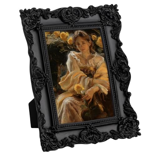 Image of eletecpro 4x6 Vintage Picture Frame with Real Glass Cover, Ornate Antique Photo Frame, Display 4x6 Picture for Tabletop or Wall Hanging Horizontal & Vertical, Black Home Decor for Gallery Art