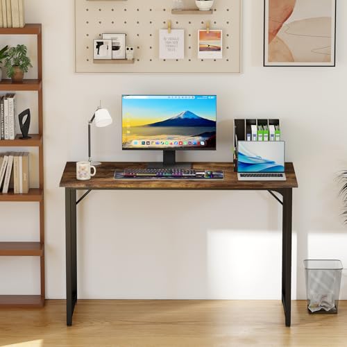 Image of PayLessHere | 47 Inch Computer Desk | Vintage | Office Desk with Metal Frame, Adjustable Feet | Water-Resistant, Scratchproof Surface | Sturdy Writing Table for Home Office or Study | Pack of 1
