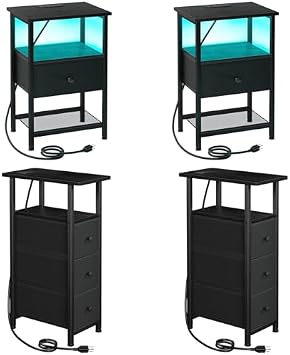 LOAKEKEL Night Stand Set 2 Nightstand with Charging Station