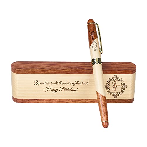 Ensemble de stylos en bois gravés, stylo exécutif et boîte avec personnalisation gratuite, stylo à bille avec étui pour cadeau (C)
