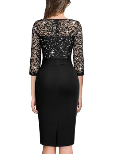 Miusol Women's Elegant Scoop Neck Glitter Sequin Lace Cocktail Party Dress2