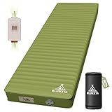 blunxta Self Inflating Sleeping Pad with Electric Pump, 4 Inch Ultra Thick Memory Foam Camping Sleeping Pad, Effortless Automatic Inflation, 9.5 R-Value Insulated Air Mattress for Car Travel, Green