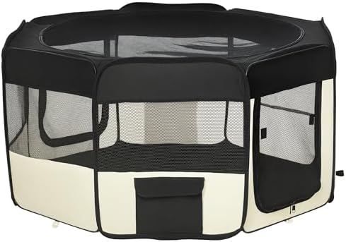 PawHut Parc enclos Pliable pour Chats et Petits Animaux octogonale en Tissu Oxford et Acier - dim. Ø 120 x 58H cm - Noir et c
