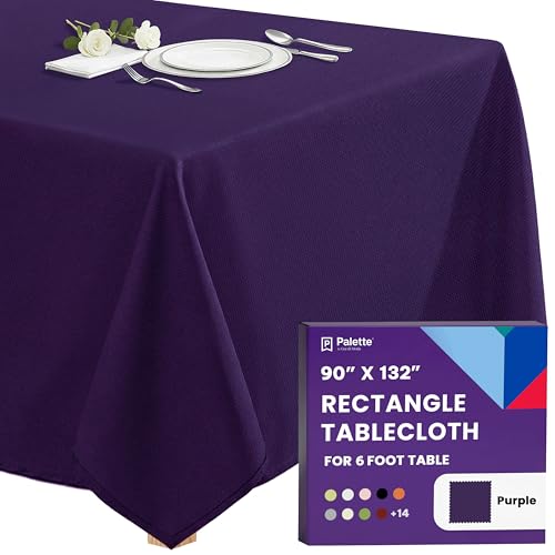 Image of Gee Di Moda Rectangle Tablecloth - 90 x 132 Inch Purple Table Cloth for 6 Foot Tables with Floor-Length Drop - Heavy Duty Washable Fabric for Holiday Party, Dinner, Weddings & Baby Shower