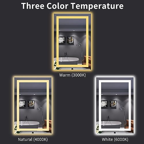 LOAAO 24"X36" LED Bathroom Mirror with Lights, Anti-Fog, Dimmable, Backlit + Front Lit, Lighted Bathroom Vanity Mirror for Wall, Memory Function, Tempered Glass, Safe to Use, ETL Listed