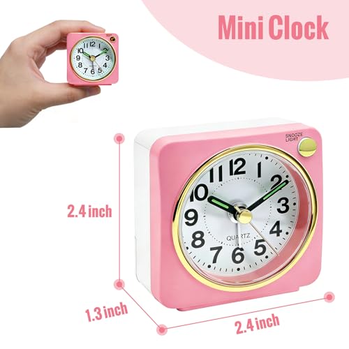 Image of Lamisola Ultra Small Battery Analog Travel Alarm Clock, Retro Bedside Desk Clocks for Bedrooms, Vintage Home Decor for Bathroom Kichen Office Room,Pink