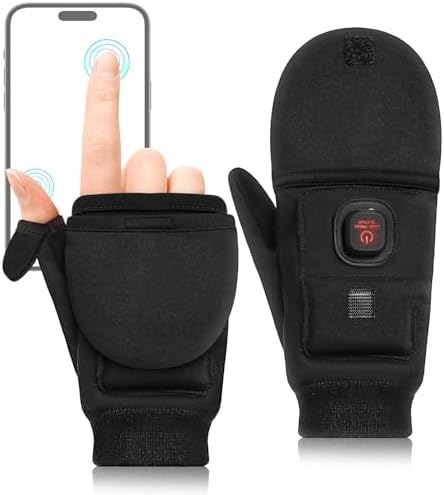 Gasumos Heated Gloves Mittens for Men Women, Rechargeable Hand Warmer Glove with Touchscreen, Electric Gloves for Raynauds, Outdoor Work, Hunting, Camping, Hiking(S)