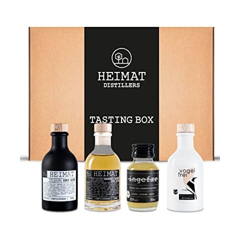 HEIMAT Gin Tasting Set Box Probierset Mini Dry Gin, Barrel Aged Gin, Vogelfrei & Ingefaer Ingwer-Schnaps Cover