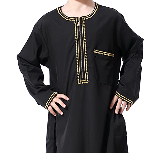 Boy's Muslim Thobe Solid Round Collar Islamic Robe with Pockets for Boy Kids Boys Islamic Arabic Abaya Clothes4