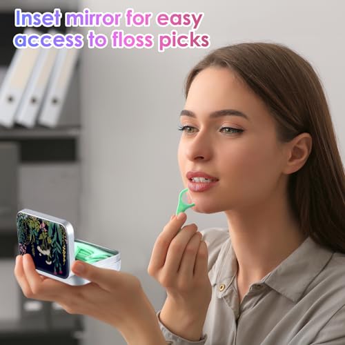 Image of Dental Floss Portable Case, Easy to Store Floss Picks of Various Sizes, Portable Dental Floss Dispenser is Perfect for Travelling, Hotels, Dinners, Appointments.Black Flower