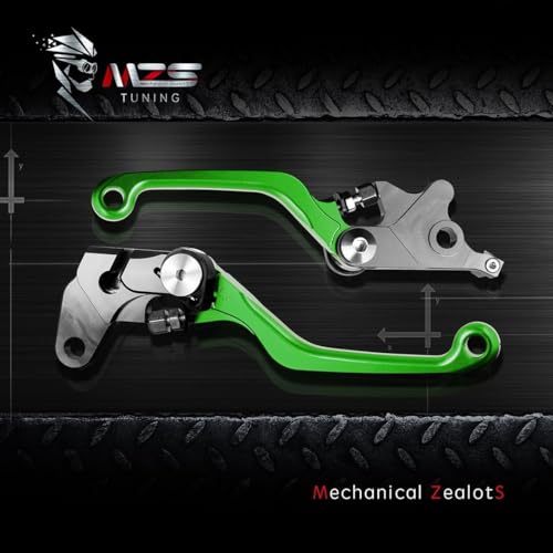 Image of MZS Dirt Bike Brake Clutch Levers, Pivot Adjustable Motorcycle Lever CNC Green Compatible with KLX450R KLR 450R 2008-2015 / WR250F 2005-2016 / WR450F 2005-2015