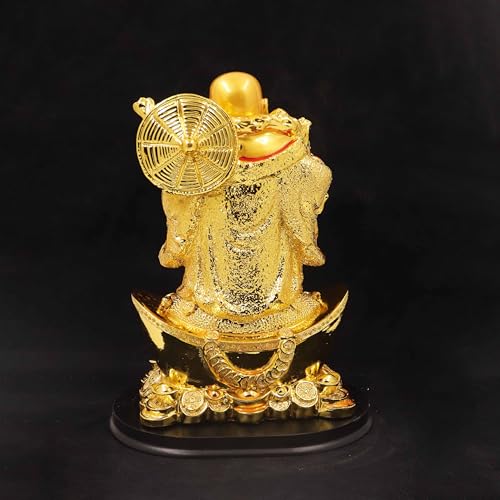 Image of Spillbox Resin Golden Happy man Statue|Laughing Buddha|Feng Shui|Show Piece|Gift Item |Vastu|Decorative Showpiece for Home Decor|Office Desk Table (Happy Man Boat)