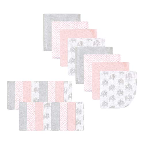 Image of Luvable Friends Unisex Baby Super Soft Bundle Washcloths, Pink Elephant, One Size