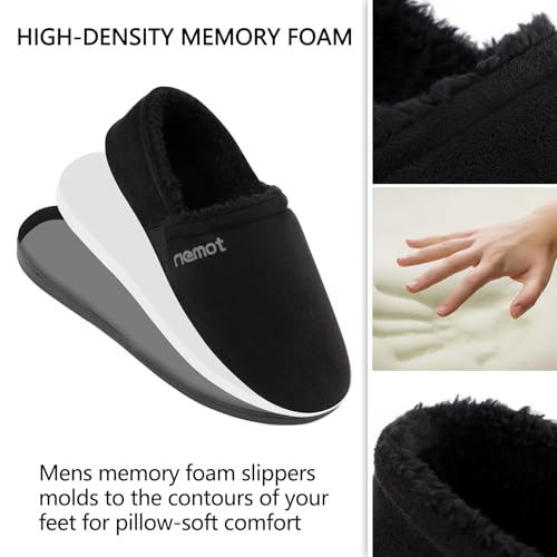 riemot Mens Moccasin Slippers Winter Soft Memory Foam House Shoes Warm Slip on Microsuede Slippers Indoor Outdoor with Fluffy Lining US6-143