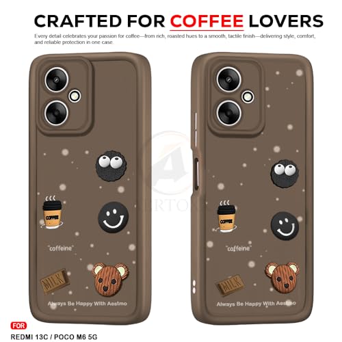 Image of AESTMO Back Case Cover for Cover for Redmi 13C / Poco M6 5G Cover | Cute Fun Cartoon 3D Ball | Coffee Silicone Case | Full Body Protection | Camera Protection Back Cover (Brown)