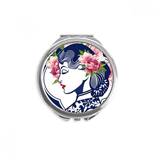 Miroir maquillage culture chinoise rose portable pour retouche sans miroir