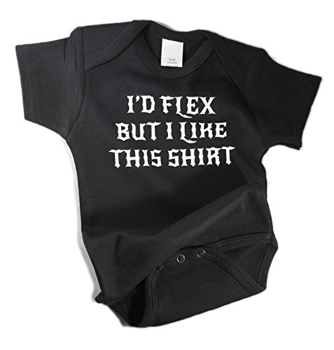 I d Flex But I Like This Shirt Rocker Awesome Baby One piece Black w White (6-12 months)