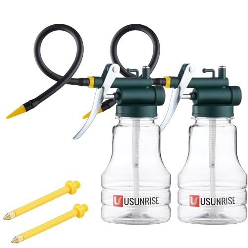 2 Sets Oil Can Transparent High Pressure Oiler Lubrication Oil Can Bottle Oiling Gun with Rigid & Flex Spout Thumb Pump Tool Oiler
