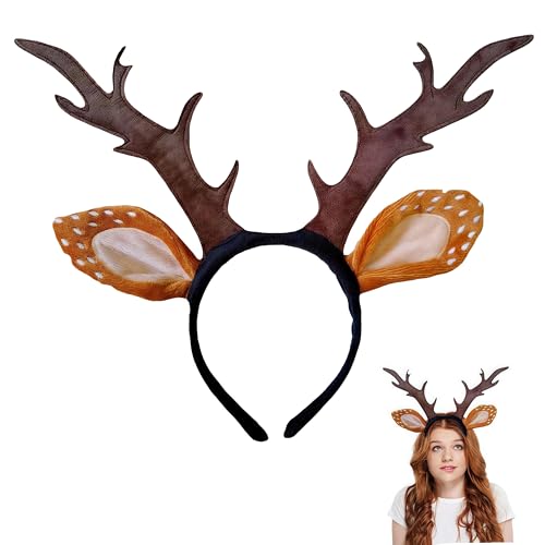 Mzjeaziany Reindeer Horns Ears Headband with Antlers Deer Costume Accessories for Women Animal Cosplay Headband for Halloween Christmas Party Favors