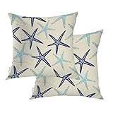 Picture of BaoNews Coastal Nautical Decorative Pillow Covers, Sea Star Seamless Beach Pattern in Turquoise Sand Pillow Covers 22X22 Inch Cotton Square Cushion Decorative Pillow Case for Sofa Bed