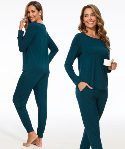 Image of GYS Bamboo Viscose Sleep Sets for Women Long Sleeve Crew Neck Pajama Sets with Pockets