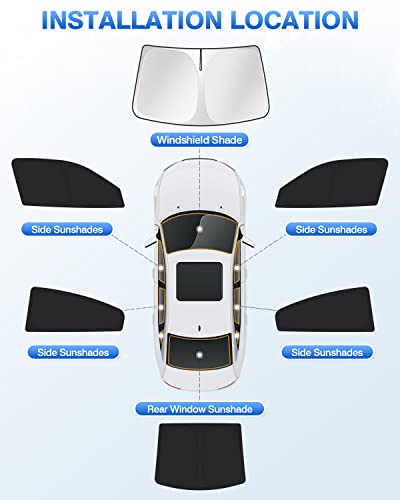 Image of Canvcle Windshield Sun Shade for 2011-2024 Dodge Charger Accessories Sunshade Side Rear Window Shade Cover Sun Visor Shield Privacy Shade Keep Vehicle Cool Black 6PCS