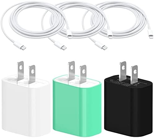 [Apple MFi Certified] iPhone Fast Charger,3 Pack 20W PD USB C Wall Charger Adapter with 3 Pack 6FT Type C to Lightning Cable Compatible with iPhone 14 13 12 11 Pro Max XR XS X,iPad