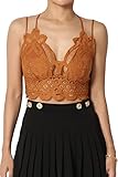 TheMogan Women's Stretchy Smocked Strappy Cross Strap Back Lace Bralette Almond M
