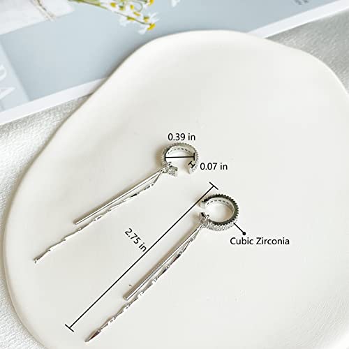 Ear Cuff Earrings Silver Cubic Zirconia Hoop Huggie Ear Wrap Long Tassel Earrings For Women (Silver) #TOP4