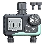 RAINPOINT Water Timer 2 Outlets, IP65 Waterproof Garden Hose Irrigation Timer with Rain Delay/Manual Watering, Automatic Watering System for Lawn, Yard, 2 Zone-Plastic