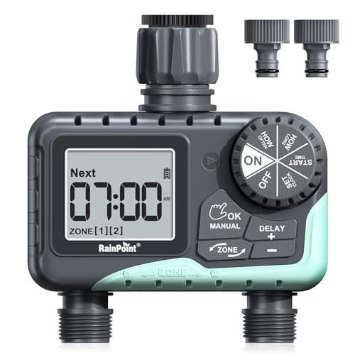 RAINPOINT Irrigazione computer 2 uscite, IP65 impermeabile timer acqua con ritardo di pioggia/irrigazione manuale, orologio automatico per giardino prato