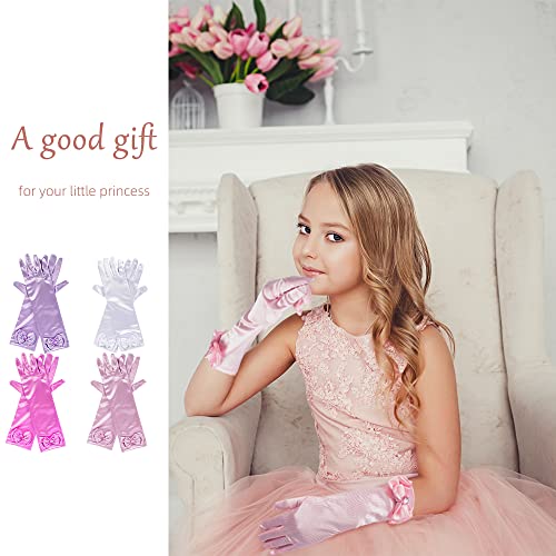 Little Girl Satin Gloves 4Pcs Long Princess Bow Gloves Tea Party Costume for Birthday Wedding Masquerade Dress Mittens3