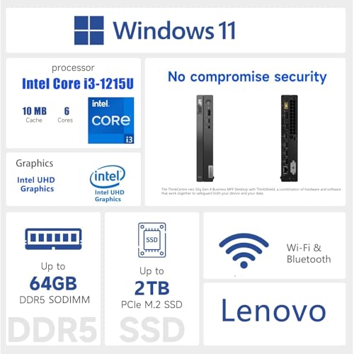 Image of Lenovo ThinkCentre Neo 50q Gen4 1L Mini PC | Intel 12th Gen CPU (6Cores, Up to 4.4GHz) | 32GB RAM, 1TB SSD | Windows 11 | WiFi 6, RJ45 | UHD Graphics | Dual 4K Display Support