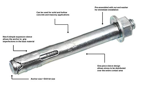 Wej-It Sleeve-Tite Hsa3830 Sleeve Anchor, Carbon Steel, Zinc Plated Finish, Hex Head, Meets Gsa Ffs-325 Group Ii Type 3 Class 3, 3/8" Diameter, 3" Length, 5/16"-18 Threads (Pack Of 50) #TOP2