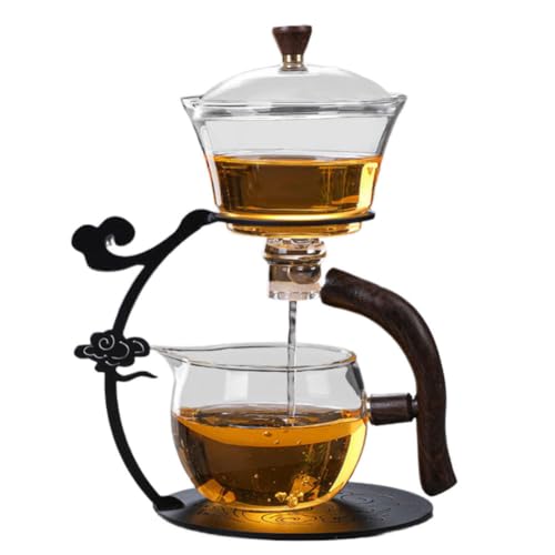 MYBAQ, Lazy Kung Fu - Set da tè in vetro, teiera magnetica, set da tè semi automatico, set di teiera in vetro, per preparare tè sfusi e fiori a casa e in ufficio