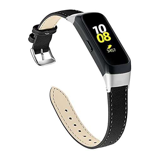 Compatible with Samsung Galaxy Fit SM-R370 Bands Women Men, Adjustable Leather Replacement Watch Band Straps Wristbands Bracelet Fit for Samsung Galaxy Fit Fitness Tracker (Black)