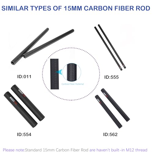 NICEYRIG 15mm Rod Carbon Kohlefaser-Ruten 20cm Länge für 15mm Rods Clamp Matte Box(2pcs)