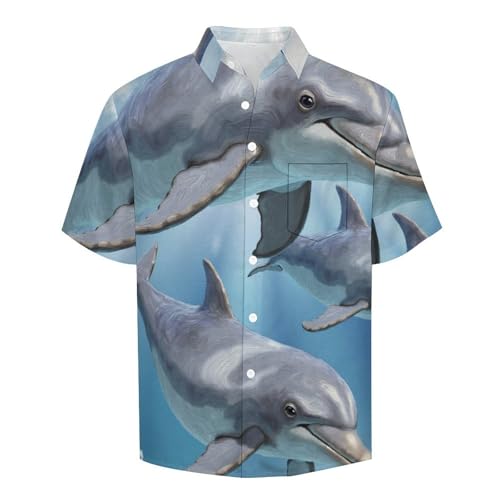 Camisa con estampado 3D de delfines: estilo informal con cuello de solapa 2
