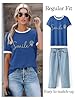 WIEIYM Women's T Shirts Smile Letter Print Summer Tee Crew Neck Ladies Short Sleeve Tops Casual Shirt S-XXL Deep Blue #1
