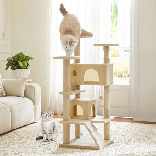 Aidoly Cat Tree 54 Inch, Multi-Level Cat Tower with Condo, Perches, Sisal Scratching Posts and Climbing Ladder, Pet Play Toy Balls House for Indoor Cats